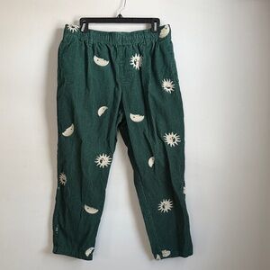 Urban Outfitters Green Corduroy Jogger Pants | Sun & Moon Print | Size L